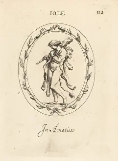 Iole wearing Heracles Nemean lionskin and holding his club