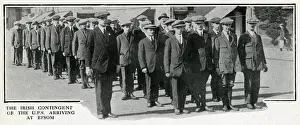 Billeted Prints: Irish contingent of UPS arriving at Epsom, Surrey, WW1