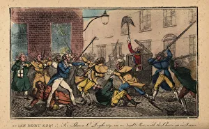 1822 Prints: Irish gentlemen brawling with night watchmen, Dublin, 1822