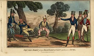Debtors Prints: Irish gentlemen fighting a duel with pistols, Dublin, 1821