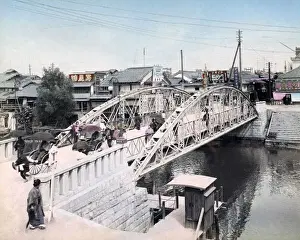 New Images May Prints: Iron bridge, possibly Osaka, Japan, circa 1890s. Date: circa 1890s