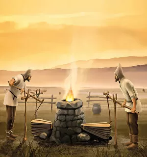 Bronze Collection: Iron smelting in a furnace, Bronze Age, Kazakhstan area