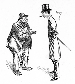 Alms Gallery: Irony - fat Londoner begs for money for his starving family