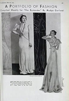 Crepe Collection: Isabel Jeans, actress, (1891-1985) studio fashion portrait, with fashion illustration
