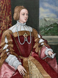 Portugal Gallery: Isabella of Portugal (1503-1539). Engraving. Colored
