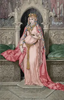 Iseult of Ireland. Engraving. Colored