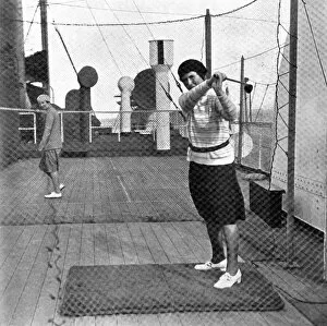 Nets Gallery: Ishbel Macdonald playing golf on board the Berengaria