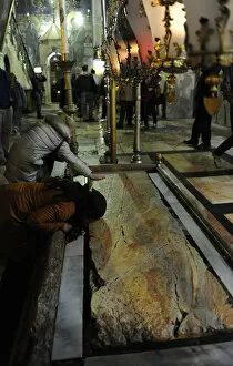 Images Dated 1st January 2014: Israel. Jerusalem. Church of the Holy Sepulchre. Stone of th
