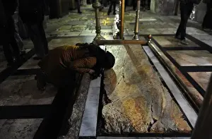 Israel. Jerusalem. Church of the Holy Sepulchre. Stone of th