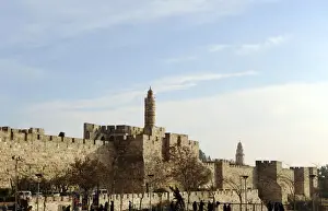 Israel. Jerusalem. City walls and ancient citadel with Tower