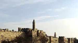 Israel. Jerusalem. City walls and ancient citadel with Tower