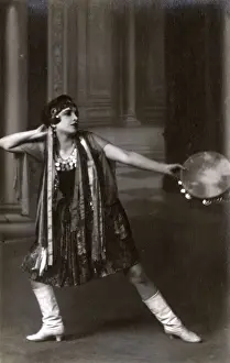 Tamborine Prints: Italian Dancer with white leather boots and tamborine
