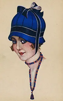 Bead Prints: Italian Fashion - Blue Bonnet Hat - Bead necklace