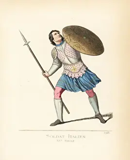 1861 Prints: Italian foot soldier with pike and shield, 15th century