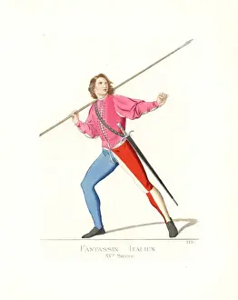 Doublet Prints: Italian infantry soldier with lance and sword, 15th century