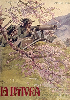 Italian light infantrymen with pink blossom, WW1