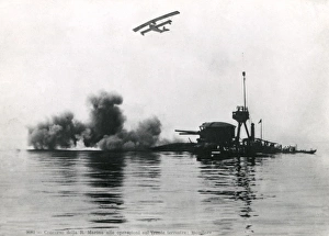 Images Dated 4th October 2011: Italian naval action with aeroplane overhead, WW1