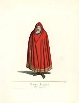 Italian nobleman in cape with ermine border, 14th century