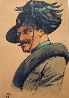 Images Dated 28th October 2017: Italian soldier wearing the hat of Mountain Regiments