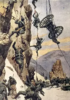 Steep Prints: Italian soldiers climbing precipice, WW1