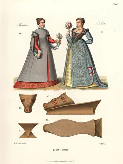 Italian womens fashions, late 16th century