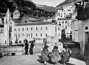 Rags Prints: Italy Amalfi - carrying rags to paper mills - pre-1900