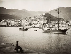 Italy c.1880's - ships, boats in the harbour at Sanremo