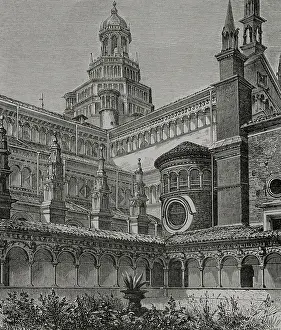 Bertrand Prints: Italy. Certosa di Pavia. Small Cloister. Engraving