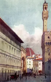 Duomo Prints: Italy - Florence - Loggia de Lanzi, Duomo & Palazzo Vecchio