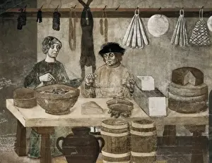 Quattrocento Prints: ITALY. Issogne. Issogne Castle. Grocery store