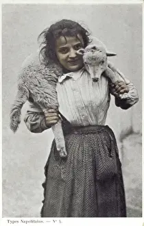 Italy - Naples country girl with lamb