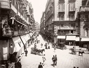 Italy - Napoli, Naples, Via Roma, pedestrians, horse traffic
