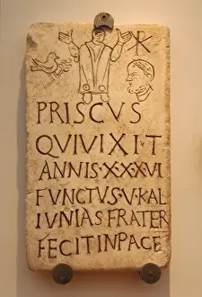 Dove Prints: Italy. Roman funerary stele of Prisco. 4th century AD
