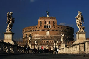 Images Dated 31st January 2009: Italy. Rome. Saint Angelo Bridge and Hadrians Mausoleum