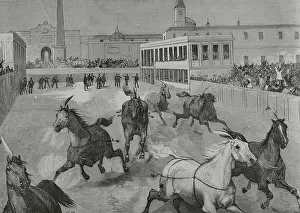 Italy, Rome. Spring carnival. The Race of the Barberi horses