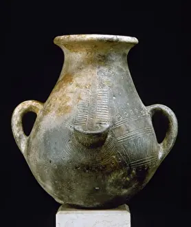 Italy. Sardinia. Nuragic civilization. Ceramic vase with geo