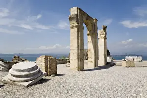 Lombards Prints: ITALY. Sirmione. Roman baths and Lake Garda