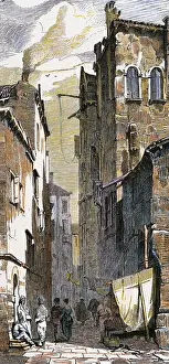Italy. Venice. 19th century. Street. Colored engraving