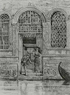 Stretching Prints: Italy. In Venice. Original drawing by H. Quilter