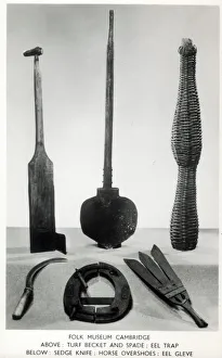 Becket Gallery: Items from the Folk Museum, Cambridge including an eel trap