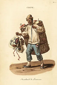 Lanterns Prints: Itinerant seller of paper lanterns, China, 18th century
