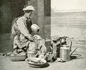 Itinerant tinker with pots and pans, China, East Asia Itinerant tinker with pots and pans, China, East Asia