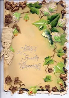 Images Dated 6th July 2018: Ivy leaves in green and gold on a greetings card