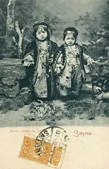 Youngsters Prints: Izmir, Turkey - Two young toddlers in Traditional costume