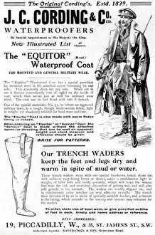 Waterproof Collection: J. Cording advertisement, WW1 with trench waders