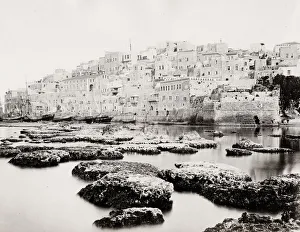 Israel Prints: Jaffa, Palestine from the sea. Tel Aviv, modern Israel