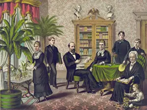 Garfield Prints: James Garfield and family in library(?)