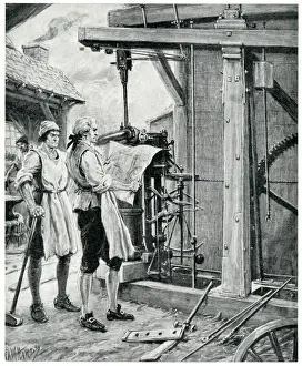 Parts Prints: James Watt, Scottish engineer, at work on the steam engine