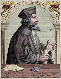 Images Dated 23rd January 2013: Jan Hus (1369-1415). Engraving. Colored