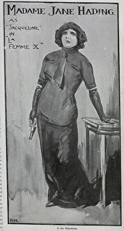 Jeanne Collection: Jane Hading, actress, theatrical illustration in role, in dark clothes with hand gun